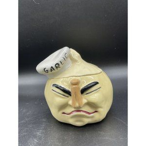 Vintage Garlic Keeper Anthropomorphic Jar Chef Clothes Pin On Nose Spice Smell